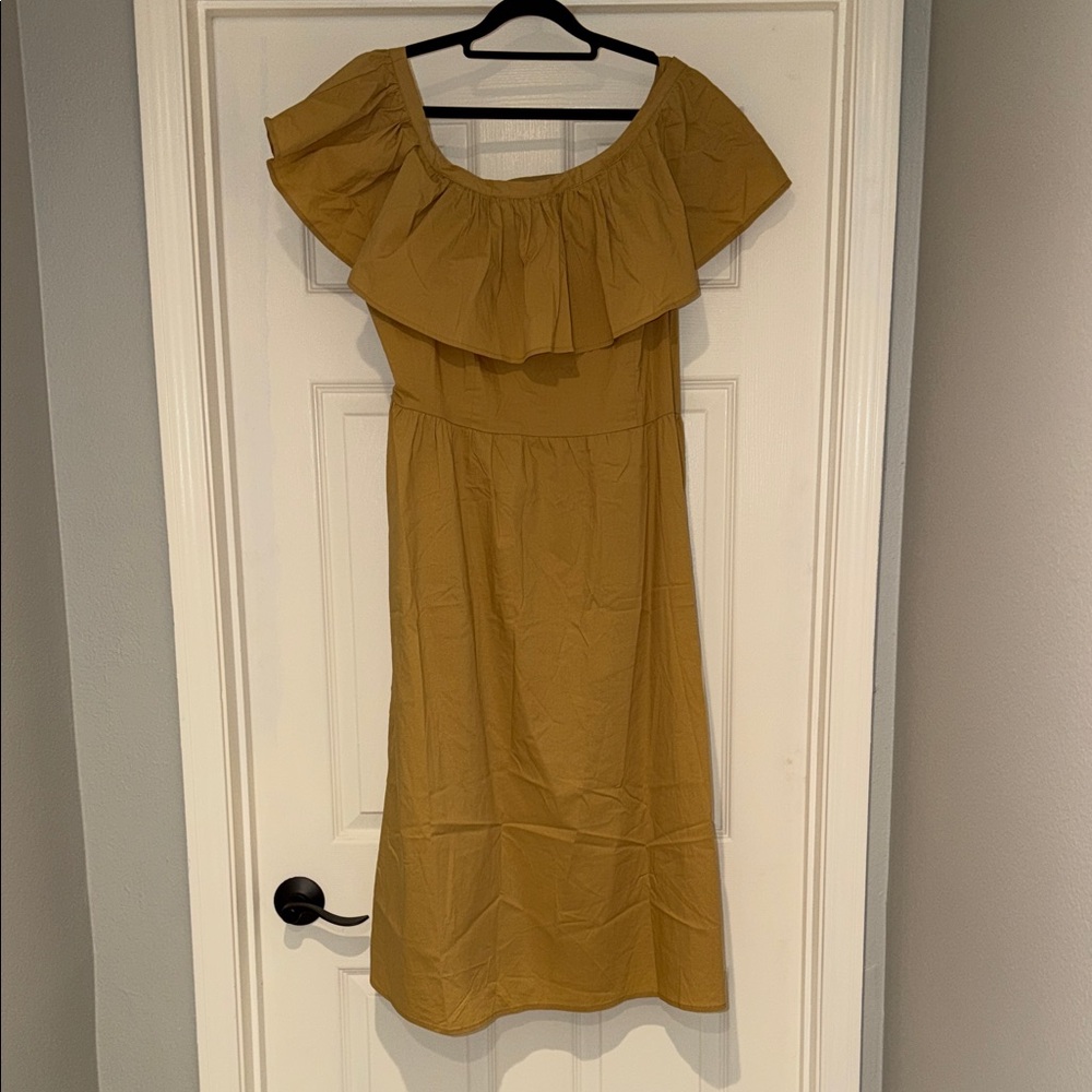 Who What Wear Mustard Ruffle Midi Dress